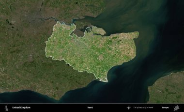 Kent. Birleşik Krallık 'ın idari alanı karartılmış bir B uydusu görüntüsüyle vurgulanmış ve özetlenmiştir