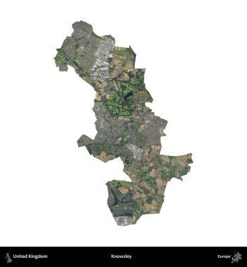 Knowsley. Birleşik Krallık 'ın idari alanı B uydusundaki görüntülerde beyaza izole edildi