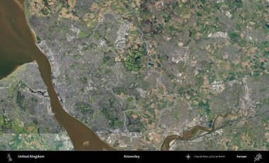 Knowsley. Birleşik Krallık 'ın B uydusu görüntülerinde özetlenmiş idari alanı