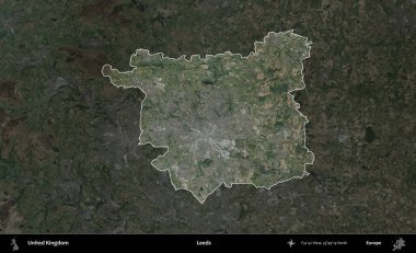 Leeds. Birleşik Krallık 'ın idari alanı karartılmış bir B uydusu görüntüsüyle vurgulanmış ve özetlenmiştir