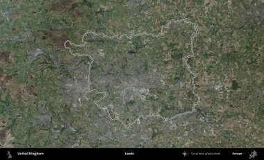 Leeds. Birleşik Krallık 'ın B uydusu görüntülerinde özetlenmiş idari alanı