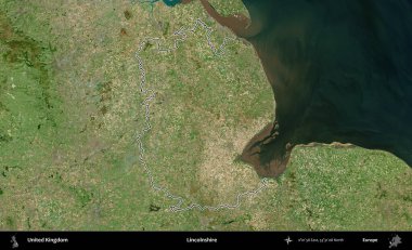 Hughnshire 'da. Birleşik Krallık 'ın B uydusu görüntülerinde özetlenmiş idari alanı
