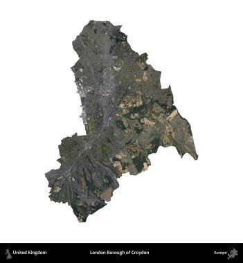 Croydon 'un Londra ilçesi. Birleşik Krallık 'ın idari alanı B uydusundaki görüntülerde beyaza izole edildi