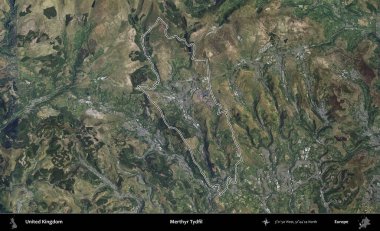 Merthyr Tydfil. Birleşik Krallık 'ın B uydusu görüntülerinde özetlenmiş idari alanı