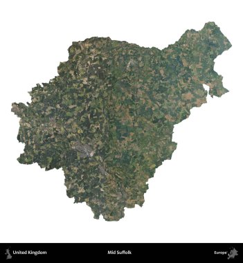 Suffolk 'un ortası. Birleşik Krallık 'ın idari alanı B uydusundaki görüntülerde beyaza izole edildi
