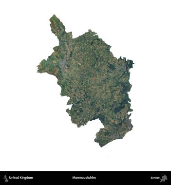 Monmouthshire 'da. Birleşik Krallık 'ın idari alanı B uydusundaki görüntülerde beyaza izole edildi