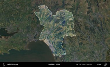 Talbot Limanı 'nın yanında. Birleşik Krallık 'ın idari alanı karartılmış bir B uydusu görüntüsüyle vurgulanmış ve özetlenmiştir