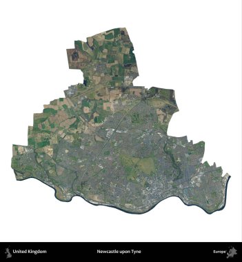 Newcastle Tyne 'da. Birleşik Krallık 'ın idari alanı B uydusundaki görüntülerde beyaza izole edildi
