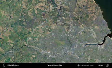 Newcastle Tyne 'da. Birleşik Krallık 'ın B uydusu görüntülerinde özetlenmiş idari alanı