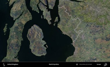 Kuzey Ayrshire. Birleşik Krallık 'ın B uydusu görüntülerinde özetlenmiş idari alanı
