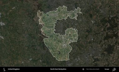 Kuzey Doğu Derbyshire. Birleşik Krallık 'ın idari alanı karartılmış bir B uydusu görüntüsüyle vurgulanmış ve özetlenmiştir