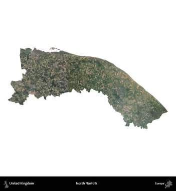 Kuzey Norfolk. Birleşik Krallık 'ın idari alanı B uydusundaki görüntülerde beyaza izole edildi