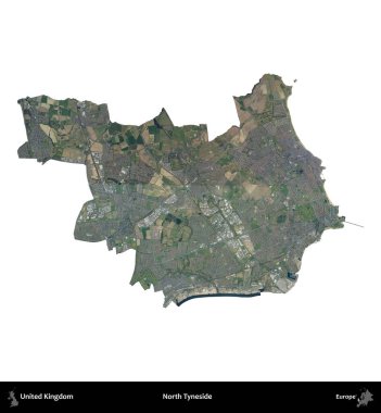 Kuzey Tyneside. Birleşik Krallık 'ın idari alanı B uydusundaki görüntülerde beyaza izole edildi