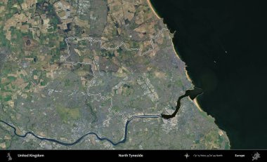 Kuzey Tyneside. Birleşik Krallık 'ın B uydusu görüntülerinde özetlenmiş idari alanı