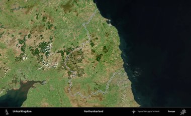 Northumberland 'de. Birleşik Krallık 'ın B uydusu görüntülerinde özetlenmiş idari alanı