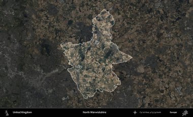 Kuzey Warwickshire. Birleşik Krallık 'ın idari alanı karartılmış bir B uydusu görüntüsüyle vurgulanmış ve özetlenmiştir