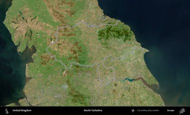 Kuzey Yorkshire. Birleşik Krallık 'ın B uydusu görüntülerinde özetlenmiş idari alanı