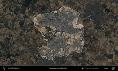 Nuneaton ve Bedworth. Birleşik Krallık 'ın idari alanı karartılmış bir B uydusu görüntüsüyle vurgulanmış ve özetlenmiştir