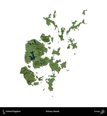 Orkney Adaları. Birleşik Krallık 'ın idari alanı B uydusundaki görüntülerde beyaza izole edildi
