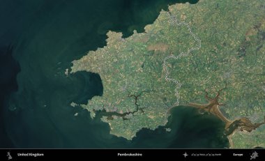Pembrokeshire. Birleşik Krallık 'ın B uydusu görüntülerinde özetlenmiş idari alanı