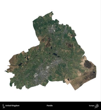 Pendle. Birleşik Krallık 'ın idari alanı B uydusundaki görüntülerde beyaza izole edildi