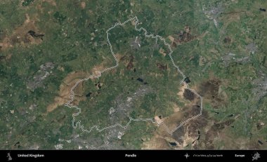 Pendle. Birleşik Krallık 'ın B uydusu görüntülerinde özetlenmiş idari alanı