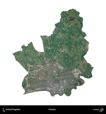 Preston. Birleşik Krallık 'ın idari alanı B uydusundaki görüntülerde beyaza izole edildi