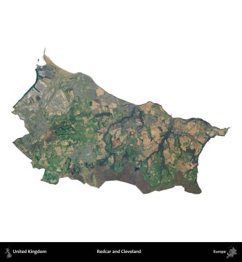 Redcar ve Cleveland. Birleşik Krallık 'ın idari alanı B uydusundaki görüntülerde beyaza izole edildi
