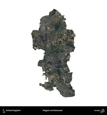 Reigate ve Banstead. Birleşik Krallık 'ın idari alanı B uydusundaki görüntülerde beyaza izole edildi