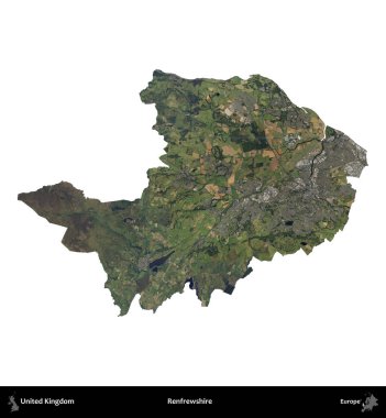 Renfrewshire 'da. Birleşik Krallık 'ın idari alanı B uydusundaki görüntülerde beyaza izole edildi