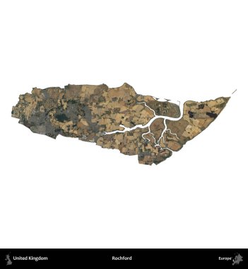 Rochford. Birleşik Krallık 'ın idari alanı B uydusundaki görüntülerde beyaza izole edildi