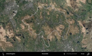 Rossendale 'de. Birleşik Krallık 'ın B uydusu görüntülerinde özetlenmiş idari alanı