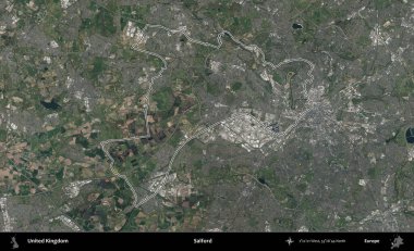 Salford. Birleşik Krallık 'ın B uydusu görüntülerinde özetlenmiş idari alanı