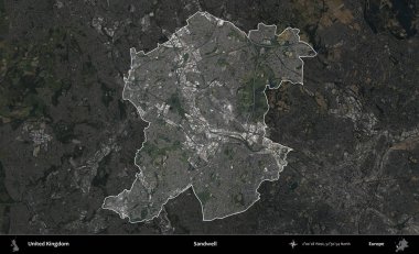Sandwell. Birleşik Krallık 'ın idari alanı karartılmış bir B uydusu görüntüsüyle vurgulanmış ve özetlenmiştir