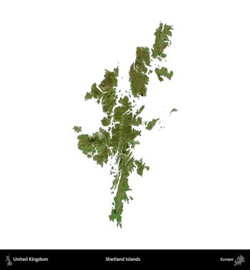 Shetland Adaları. Birleşik Krallık 'ın idari alanı B uydusundaki görüntülerde beyaza izole edildi