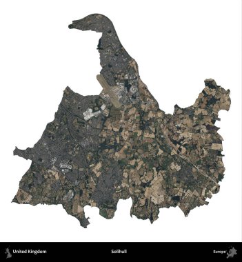 Solihull. Birleşik Krallık 'ın idari alanı B uydusundaki görüntülerde beyaza izole edildi