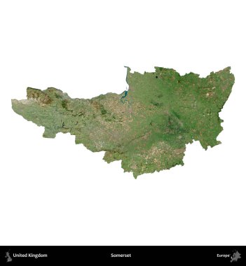 Somerset. Birleşik Krallık 'ın idari alanı B uydusundaki görüntülerde beyaza izole edildi