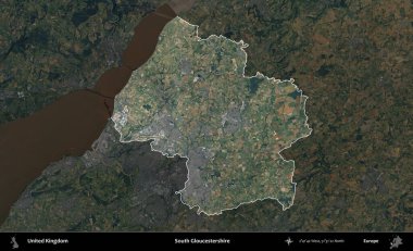 Güney Gloucestershire. Birleşik Krallık 'ın idari alanı karartılmış bir B uydusu görüntüsüyle vurgulanmış ve özetlenmiştir