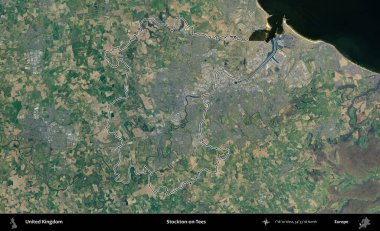 Stockton-on-Tees. Birleşik Krallık 'ın B uydusu görüntülerinde özetlenmiş idari alanı