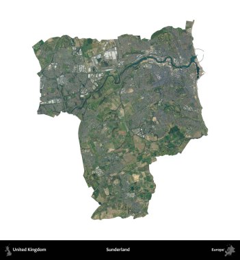 Sunderland 'de. Birleşik Krallık 'ın idari alanı B uydusundaki görüntülerde beyaza izole edildi