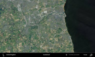 Sunderland 'de. Birleşik Krallık 'ın B uydusu görüntülerinde özetlenmiş idari alanı