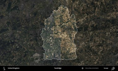 Tandridge. Birleşik Krallık 'ın idari alanı karartılmış bir B uydusu görüntüsüyle vurgulanmış ve özetlenmiştir