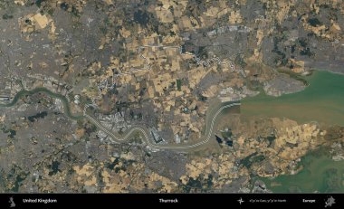 Thurrock. Birleşik Krallık 'ın B uydusu görüntülerinde özetlenmiş idari alanı