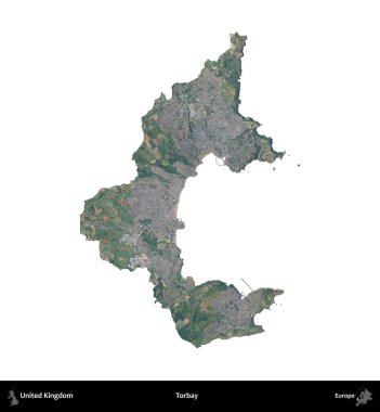 Torbay. Birleşik Krallık 'ın idari alanı B uydusundaki görüntülerde beyaza izole edildi