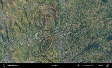 Torfaen. Birleşik Krallık 'ın B uydusu görüntülerinde özetlenmiş idari alanı
