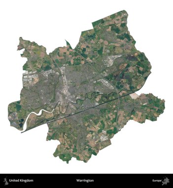 Warrington. Birleşik Krallık 'ın idari alanı B uydusundaki görüntülerde beyaza izole edildi