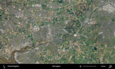 Warrington. Birleşik Krallık 'ın B uydusu görüntülerinde özetlenmiş idari alanı