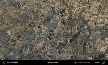 Welwyn Hatfield. Birleşik Krallık 'ın B uydusu görüntülerinde özetlenmiş idari alanı