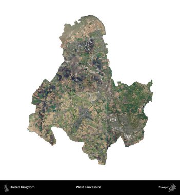 Batı Lancashire. Birleşik Krallık 'ın idari alanı B uydusundaki görüntülerde beyaza izole edildi