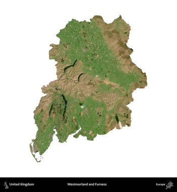 Westmorland ve Furness. Birleşik Krallık 'ın idari alanı B uydusundaki görüntülerde beyaza izole edildi